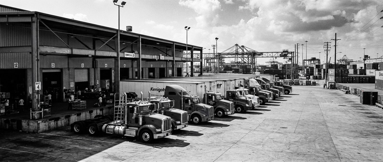 Flota de camiones de carga en una terminal